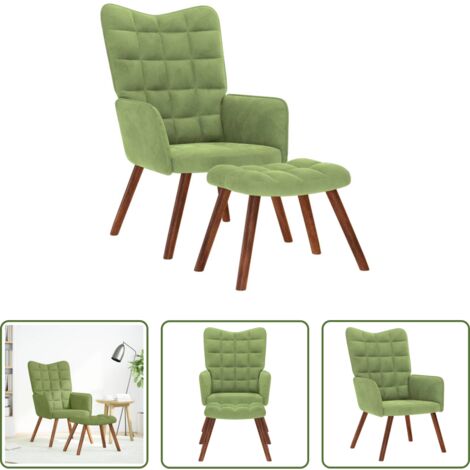 vidaXL Reposapiés -  Sillón de relax con reposapiés terciopelo verde claro