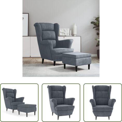 vidaXL Reposapiés -  Sillón orejero y taburete de terciopelo gris oscuro