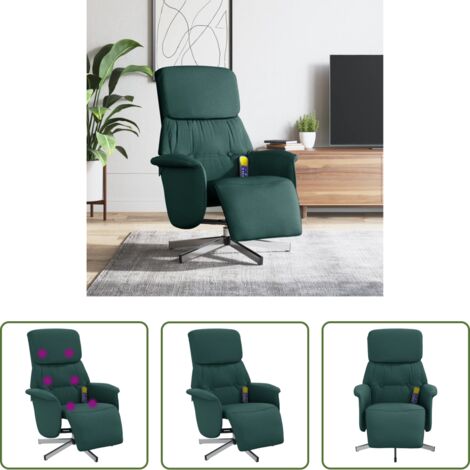 vidaXL Reposapiés -  Sillón reclinable de masaje con reposapiés tela verde oscuro