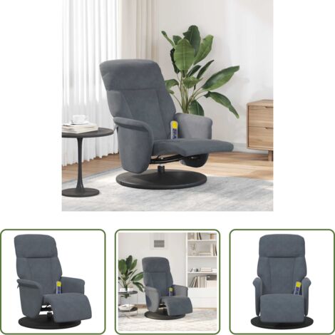 vidaXL Reposapiés -  Sillón reclinable masaje con reposapiés terciopelo gris oscuro