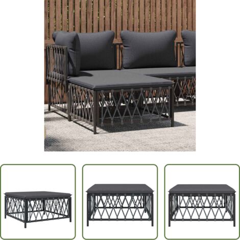 vidaXL Reposapiés -  Taburete de jardín con cojín tela tejida gris antracita
