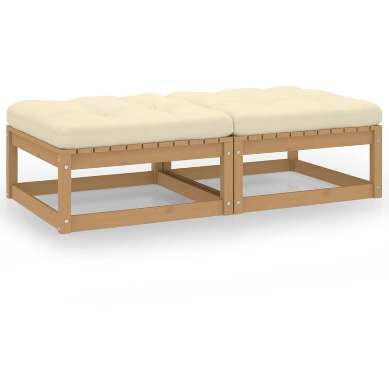 

Reposapiés de jardín con cojines 2 uds madera maciza de pino - Marrón - Vidaxl