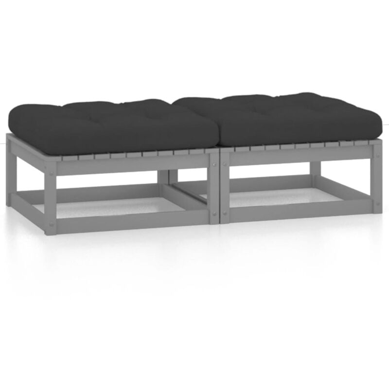 

Reposapiés de jardín con cojines 2 uds madera maciza de pino - Gris - Vidaxl