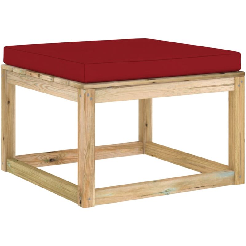 

vidaXL Reposapiés de jardín con cojín madera de pino impregnada verde - Rojo