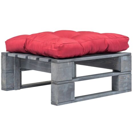 vidaXL Repose-pied palette de jardin avec coussin en rouge gris bois