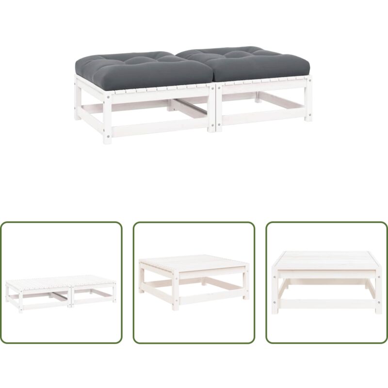 vidaXL Repose-pied modulaire - Repose-pieds de jardin avec coussins lot de 2 Blanc Bois de pin
