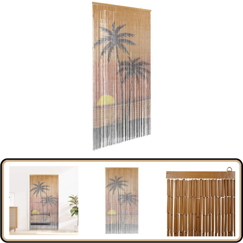 Rideau anti-insectes imprimé palmier 90x220 cm bambou - Vidaxl