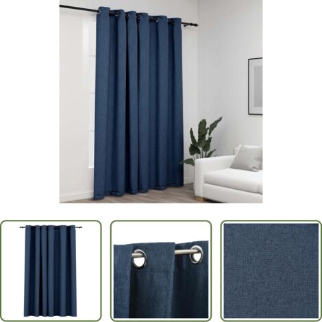 vidaXL Rideau en polyester -  Rideau occultant Aspect de lin avec œillets Bleu 290x245 cm