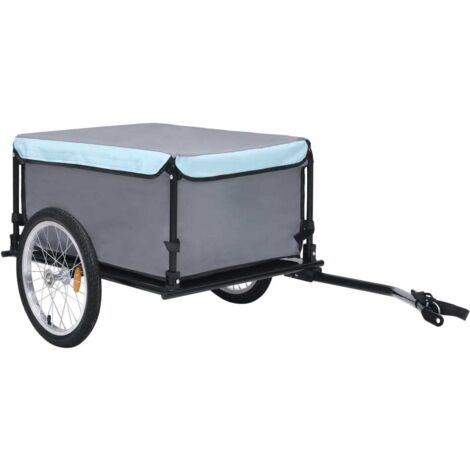 vidaXL Rimorchio da Bici Grigio e Blu 65 kg