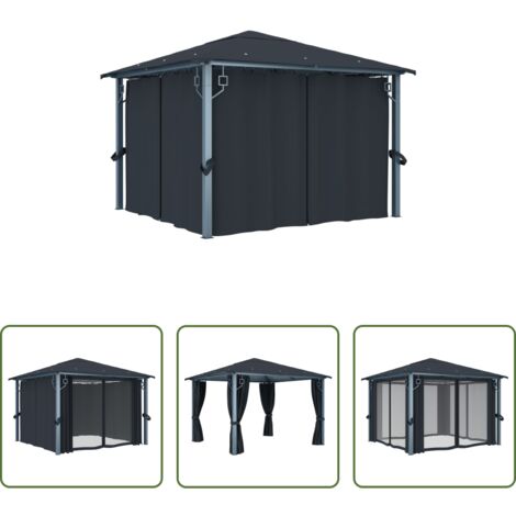 vidaXL Riparo dal sole -  Gazebo con Tenda 300 x 300 cm Antracite Alluminio