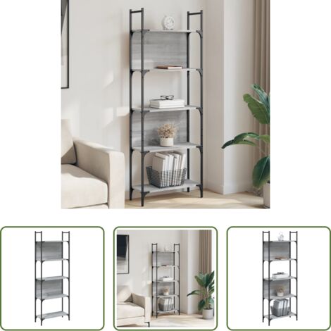 vidaXL Ripiani per oggetti -  Libreria 5Ripiani Grigio Sonoma 60,5x24x166,5 Legno Multistrato