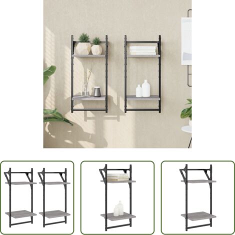 vidaXL Ripiano a parete -  Mensole a Parete con Aste 2pz Grigio Sonoma 30x25x65 cm