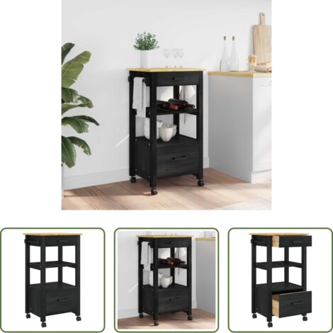 vidaXL Ripiano da cucina -  Carrello da Cucina MONZA Nero 48 x 40 x 88,5 cm