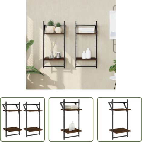 vidaXL Ripiano da parete -  Mensole a Muro con Aste 2 Livelli 2pz Rovere Marrone 30x25x65cm