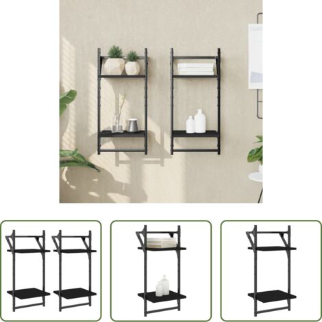 vidaXL Ripiano da parete -  Mensole da Parete 2 Livelli con Aste 2 pz Nere 30x25x65 cm