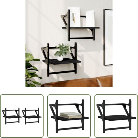 vidaXL Ripiano da parete -  Mensole da Parete con Aste 2 pz Nere 30x25x30 cm