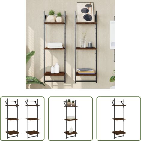 vidaXL Ripiano da parete -  Mensole Muro con Aste 3 Livelli 2pz Rovere Marrone 30x25x100cm