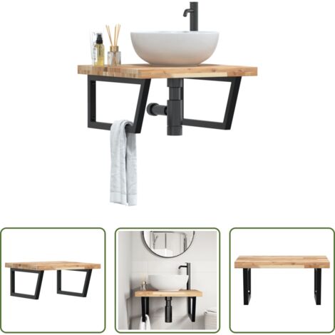 vidaXL Ripiano in legno -  Ripiano a Parete per Lavabo in Acciaio e Massello di Acacia