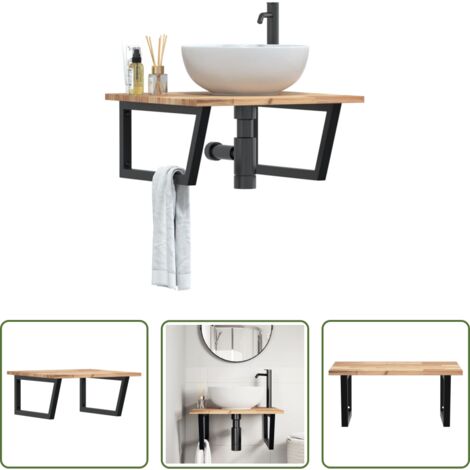 vidaXL Ripiano in legno -  Ripiano a Parete per Lavabo in Acciaio e Massello di Acacia