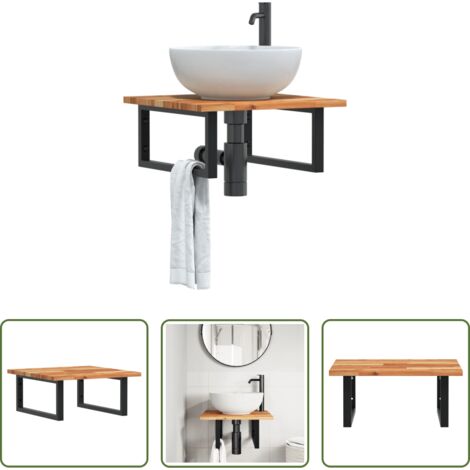 vidaXL Ripiano in legno -  Ripiano a Parete per Lavabo in Acciaio e Massello di Acacia