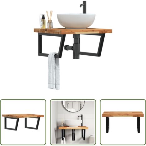 vidaXL Ripiano in legno -  Ripiano a Parete per Lavabo in Acciaio e Massello di Acacia