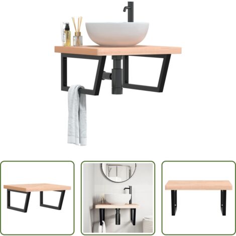 vidaXL Ripiano in legno -  Ripiano a Parete per Lavabo in Acciaio e Massello di Faggio