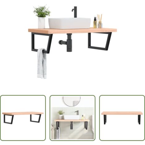 vidaXL Ripiano in legno -  Ripiano a Parete per Lavabo in Acciaio e Massello di Faggio