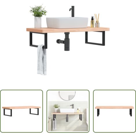 vidaXL Ripiano in legno -  Ripiano a Parete per Lavabo in Acciaio e Massello di Faggio