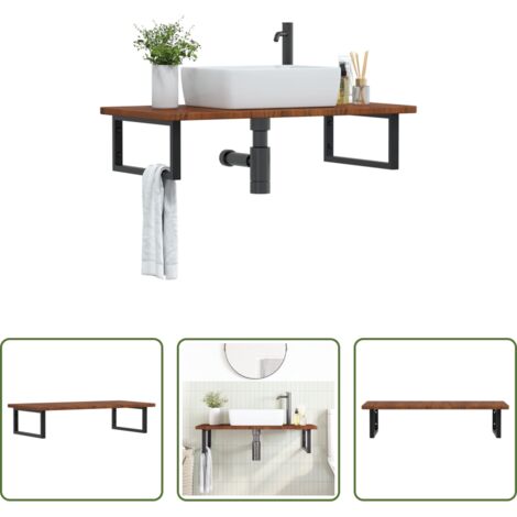vidaXL Ripiano in rovere -  Ripiano a Parete per Lavabo in Acciaio e Massello di Rovere