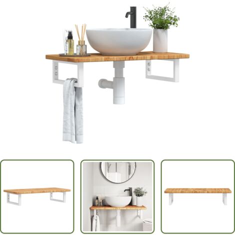 vidaXL Ripiano in rovere -  Ripiano a Parete per Lavabo in Acciaio e Massello di Rovere