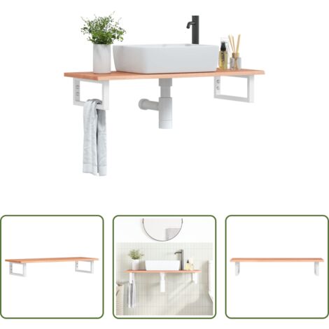 vidaXL Ripiano in rovere -  Ripiano a Parete per Lavabo in Acciaio e Massello di Rovere