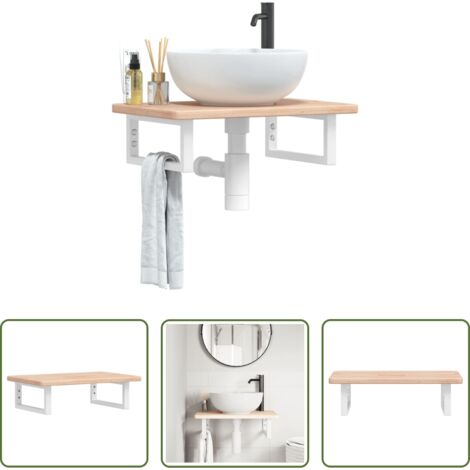 vidaXL Ripiano in rovere -  Ripiano a Parete per Lavabo in Acciaio e Massello di Rovere