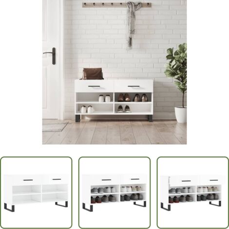 vidaXL Ripiano per scarpe -  Panca Porta Scarpe Bianco Lucido 102x35x55 cm Legno Multistrato