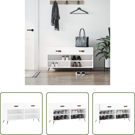 vidaXL Ripiano per scarpe -  Panca Porta Scarpe Bianco Lucido 102x35x55 cm Legno Multistrato