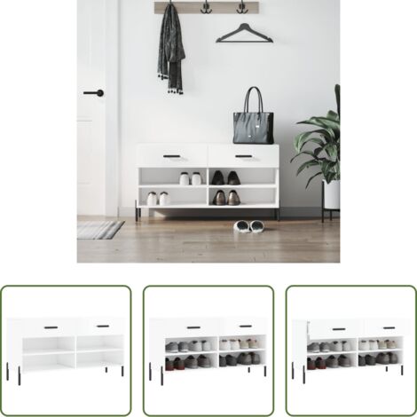 vidaXL Ripiano per scarpe -  Panca Porta Scarpe Bianco Lucido 102x35x55 cm Legno Multistrato