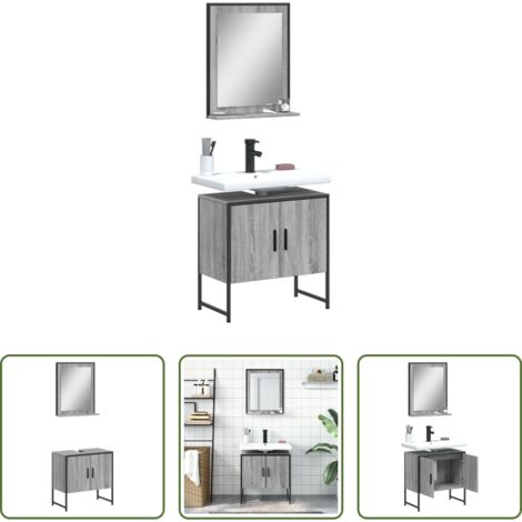 vidaXL Ripiano portaoggetti -  Set Mobili da Bagno 2 pz Grigio Sonoma in Legno Multistrato
