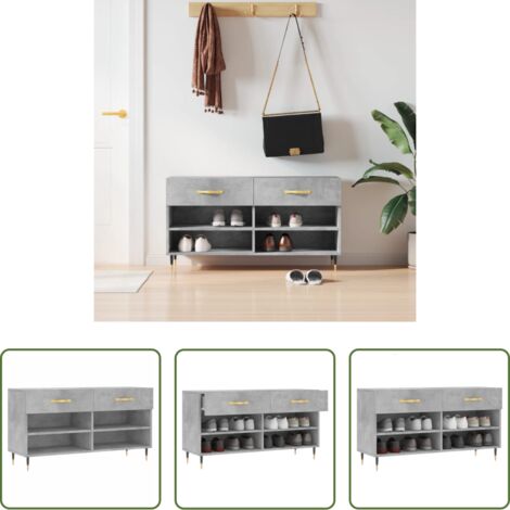 vidaXL Ripostiglio scarpe -  Panca Porta Scarpe Grigio Cemento 102x35x55cm Legno Multistrato