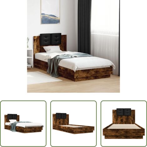 vidaXL Roble ahumado -  Cama con cabecero madera de ingeniería roble ahumado 100x200 cm