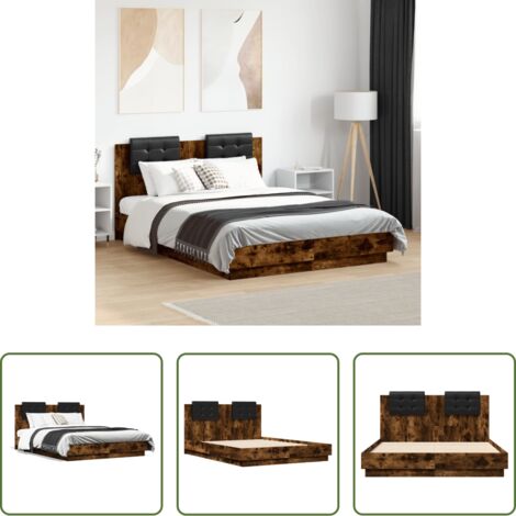 vidaXL Roble ahumado -  Cama con cabecero madera de ingeniería roble ahumado 120x190 cm