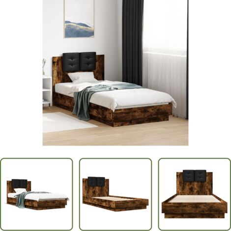 vidaXL Roble ahumado -  Cama con cabecero madera de ingeniería roble ahumado 75x190 cm