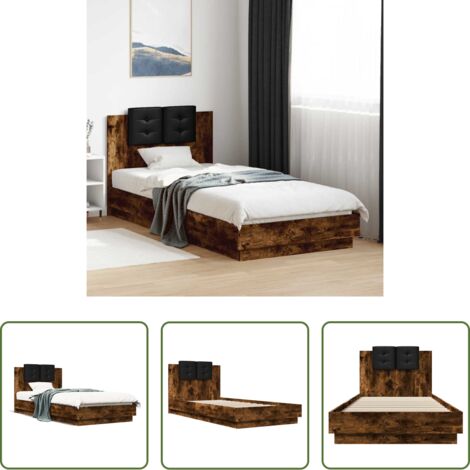 vidaXL Roble ahumado -  Cama con cabecero madera de ingeniería roble ahumado 90x200 cm