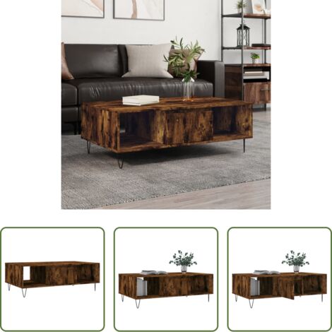 vidaXL Roble ahumado -  Mesa de centro madera de ingeniería roble ahumado 104x60x35 cm