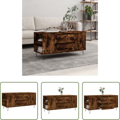 vidaXL Roble ahumado -  Mesa de centro madera ingeniería roble ahumado 102x44,5x50 cm