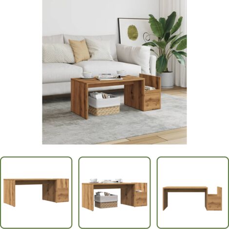 vidaXL Roble artesanal -  Mesa de centro madera ingeniería roble artisian 90x45x35 cm