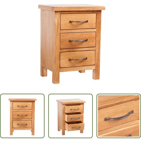 vidaXL Roble -  Mesita de noche con 3 cajones madera maciza roble 40x30x54 cm