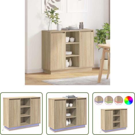 vidaXL Roble Sonoma -  Aparador LED Roble Sonoma 90 x 32 x 75 cm Madera de ingeniería