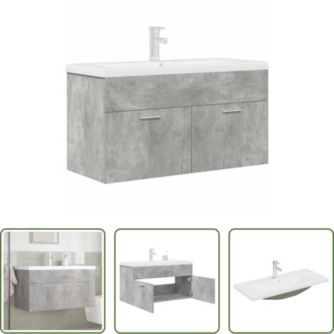 vidaXL Rubinetto da bagno -  Mobile da Bagno con Lavabo Integrato e Rubinetto Grigio Cemento