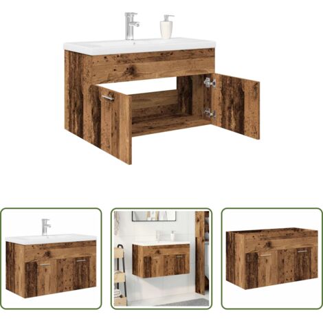 vidaXL Rubinetto da bagno -  Mobile da Bagno con Lavabo Integrato e Rubinetto Legno Antico