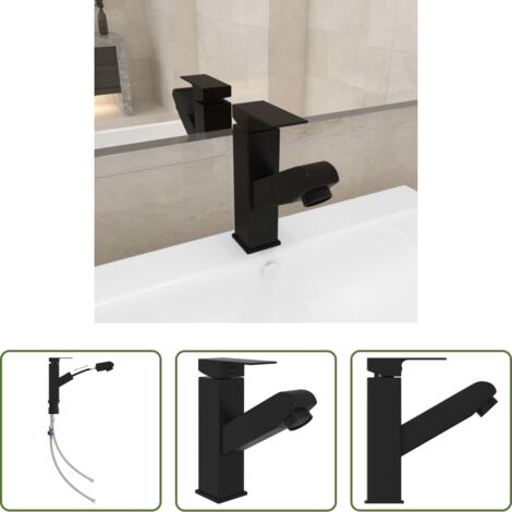 vidaXL Rubinetto estraibile -  Rubinetto Lavabo da Bagno Funzione Estraibile Nero 157x172 mm