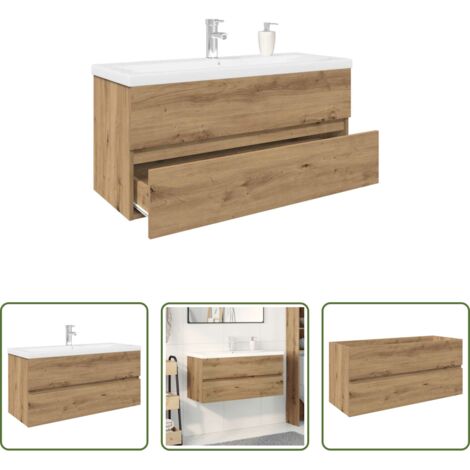 vidaXL Rubinetto -  Mobile Bagno con Lavabo Integrato&Rubinetto Rovere Artigianale